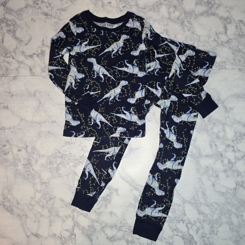 Old Navy Holiday Dinosaur Pajama Set Longsleeve Christmas Light Dino 4T
